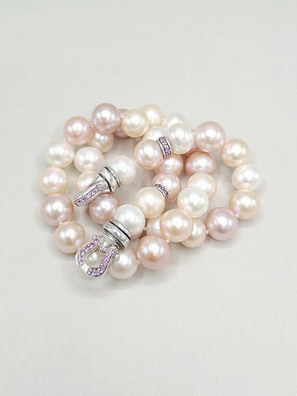 David Yurman Pearl Strand Buckle Necklace w/ Pink Sapphires - 16" - RARE - Picture 8 of 11